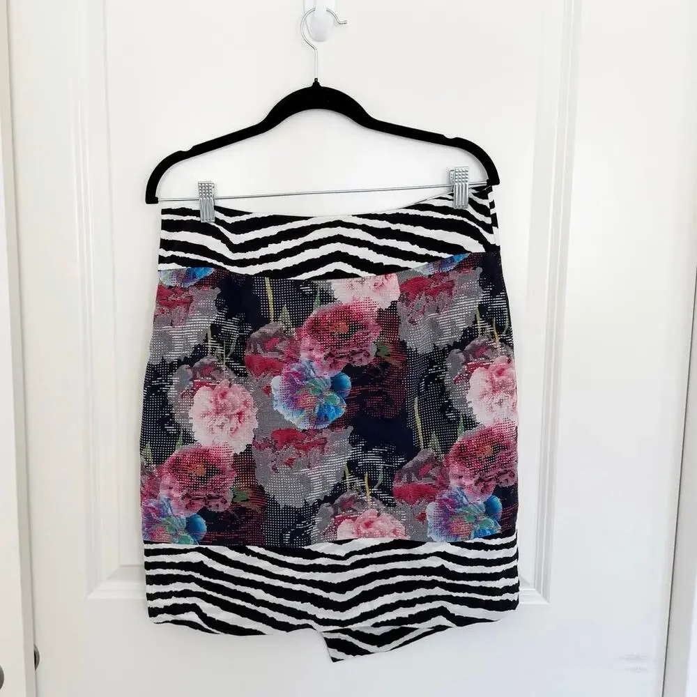 Robert Graham Shannon Floral Zebra Print Silk Skirt 10